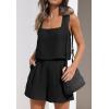 imageZESICA Womens 2024 2 Piece Set Linen Tank Crop Tops and Shorts Summer Two Piece Outfits PajamasBlack
