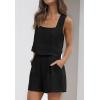 imageZESICA Womens 2024 2 Piece Set Linen Tank Crop Tops and Shorts Summer Two Piece Outfits PajamasBlack