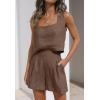 imageZESICA Womens 2024 2 Piece Set Linen Tank Crop Tops and Shorts Summer Two Piece Outfits PajamasBrown