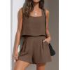imageZESICA Womens 2024 2 Piece Set Linen Tank Crop Tops and Shorts Summer Two Piece Outfits PajamasBrown
