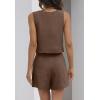 imageZESICA Womens 2024 2 Piece Set Linen Tank Crop Tops and Shorts Summer Two Piece Outfits PajamasBrown