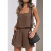 imageZESICA Womens 2024 2 Piece Set Linen Tank Crop Tops and Shorts Summer Two Piece Outfits PajamasBrown