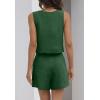imageZESICA Womens 2024 2 Piece Set Linen Tank Crop Tops and Shorts Summer Two Piece Outfits PajamasDarkgreen