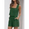 imageZESICA Womens 2024 2 Piece Set Linen Tank Crop Tops and Shorts Summer Two Piece Outfits PajamasDarkgreen