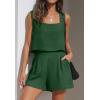 imageZESICA Womens 2024 2 Piece Set Linen Tank Crop Tops and Shorts Summer Two Piece Outfits PajamasDarkgreen