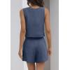 imageZESICA Womens 2024 2 Piece Set Linen Tank Crop Tops and Shorts Summer Two Piece Outfits PajamasDustyblue