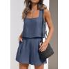 imageZESICA Womens 2024 2 Piece Set Linen Tank Crop Tops and Shorts Summer Two Piece Outfits PajamasDustyblue