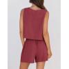 imageZESICA Womens 2024 2 Piece Set Linen Tank Crop Tops and Shorts Summer Two Piece Outfits PajamasFuchsia
