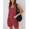 imageZESICA Womens 2024 2 Piece Set Linen Tank Crop Tops and Shorts Summer Two Piece Outfits PajamasFuchsia