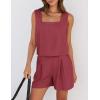imageZESICA Womens 2024 2 Piece Set Linen Tank Crop Tops and Shorts Summer Two Piece Outfits PajamasFuchsia