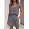 imageZESICA Womens 2024 2 Piece Set Linen Tank Crop Tops and Shorts Summer Two Piece Outfits PajamasGrey
