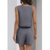 imageZESICA Womens 2024 2 Piece Set Linen Tank Crop Tops and Shorts Summer Two Piece Outfits PajamasGrey