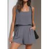 imageZESICA Womens 2024 2 Piece Set Linen Tank Crop Tops and Shorts Summer Two Piece Outfits PajamasGrey