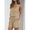 imageZESICA Womens 2024 2 Piece Set Linen Tank Crop Tops and Shorts Summer Two Piece Outfits PajamasKhaki