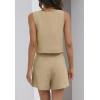 imageZESICA Womens 2024 2 Piece Set Linen Tank Crop Tops and Shorts Summer Two Piece Outfits PajamasKhaki