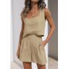 imageZESICA Womens 2024 2 Piece Set Linen Tank Crop Tops and Shorts Summer Two Piece Outfits PajamasKhaki