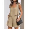 imageZESICA Womens 2024 2 Piece Set Linen Tank Crop Tops and Shorts Summer Two Piece Outfits PajamasKhaki