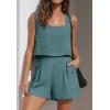 imageZESICA Womens 2024 2 Piece Set Linen Tank Crop Tops and Shorts Summer Two Piece Outfits PajamasLake