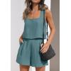 imageZESICA Womens 2024 2 Piece Set Linen Tank Crop Tops and Shorts Summer Two Piece Outfits PajamasLake