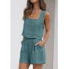 imageZESICA Womens 2024 2 Piece Set Linen Tank Crop Tops and Shorts Summer Two Piece Outfits PajamasLake