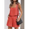 imageZESICA Womens 2024 2 Piece Set Linen Tank Crop Tops and Shorts Summer Two Piece Outfits PajamasOrangered