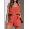 imageZESICA Womens 2024 2 Piece Set Linen Tank Crop Tops and Shorts Summer Two Piece Outfits PajamasOrangered