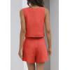 imageZESICA Womens 2024 2 Piece Set Linen Tank Crop Tops and Shorts Summer Two Piece Outfits PajamasOrangered