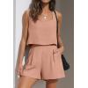 imageZESICA Womens 2024 2 Piece Set Linen Tank Crop Tops and Shorts Summer Two Piece Outfits PajamasPink