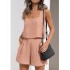 imageZESICA Womens 2024 2 Piece Set Linen Tank Crop Tops and Shorts Summer Two Piece Outfits PajamasPink