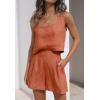 imageZESICA Womens 2024 2 Piece Set Linen Tank Crop Tops and Shorts Summer Two Piece Outfits PajamasRust