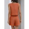 imageZESICA Womens 2024 2 Piece Set Linen Tank Crop Tops and Shorts Summer Two Piece Outfits PajamasRust