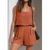 imageZESICA Womens 2024 2 Piece Set Linen Tank Crop Tops and Shorts Summer Two Piece Outfits PajamasRust