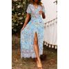 imageZESICA Womens 2024 Bohemian Floral Printed Wrap V Neck Short Sleeve Split Beach Party Maxi DressSkyblue