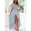 imageZESICA Womens 2024 Bohemian Floral Printed Wrap V Neck Short Sleeve Split Beach Party Maxi DressSkyblue