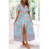 imageZESICA Womens 2024 Bohemian Floral Printed Wrap V Neck Short Sleeve Split Beach Party Maxi DressSkyblue