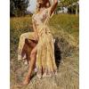 imageZESICA Womens 2024 Bohemian Floral Printed Wrap V Neck Short Sleeve Split Beach Party Maxi DressYellow