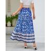 imageZESICA Womens 2024 Summer Bohemian Floral Printed Elastic Waist A Line Maxi Skirt with PocketsBlue