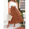 imageZESICA Womens 2024 Summer Bohemian Floral Printed Elastic Waist A Line Maxi Skirt with PocketsBrown