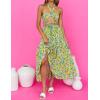 imageZESICA Womens 2024 Summer Bohemian Floral Printed Elastic Waist A Line Maxi Skirt with PocketsChartreuse