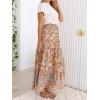 imageZESICA Womens 2024 Summer Bohemian Floral Printed Elastic Waist A Line Maxi Skirt with PocketsClay