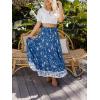 imageZESICA Womens 2024 Summer Bohemian Floral Printed Elastic Waist A Line Maxi Skirt with PocketsDarkblue