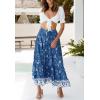 imageZESICA Womens 2024 Summer Bohemian Floral Printed Elastic Waist A Line Maxi Skirt with PocketsDarkblue