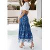 imageZESICA Womens 2024 Summer Bohemian Floral Printed Elastic Waist A Line Maxi Skirt with PocketsDarkblue