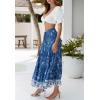 imageZESICA Womens 2024 Summer Bohemian Floral Printed Elastic Waist A Line Maxi Skirt with PocketsDarkblue