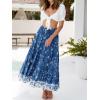 imageZESICA Womens 2024 Summer Bohemian Floral Printed Elastic Waist A Line Maxi Skirt with PocketsDarkblue