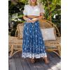 imageZESICA Womens 2024 Summer Bohemian Floral Printed Elastic Waist A Line Maxi Skirt with PocketsDarkblue
