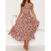 imageZESICA Womens 2024 Summer Bohemian Floral Printed Elastic Waist A Line Maxi Skirt with PocketsDarkpurple