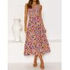 imageZESICA Womens 2024 Summer Bohemian Floral Printed Elastic Waist A Line Maxi Skirt with PocketsDarkpurple