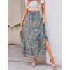 imageZESICA Womens 2024 Summer Bohemian Floral Printed Elastic Waist A Line Maxi Skirt with PocketsFloral Green