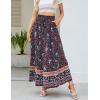 imageZESICA Womens 2024 Summer Bohemian Floral Printed Elastic Waist A Line Maxi Skirt with PocketsFloral Navy
